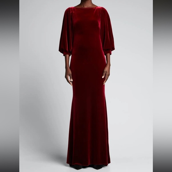 Badgley Mischka Full Sleeve Velvet Column Gown Wine Red Size 14 I2 - Picture 1 of 9